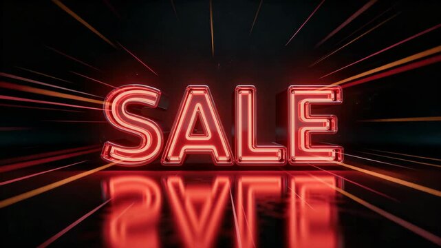 Glowing red sale lettering with dramatic light rays and dynamic motion effects creating vibrant commercial advertising background for discount promotion shopping event and retail marketing campaign