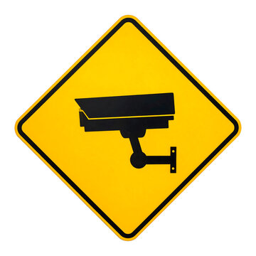 CCTV surveillance sign featuring a black camera icon on a bright yellow diamond shaped background for security and public safety warning concepts