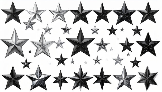 Collection of Metallic Stars for Decorative Design
