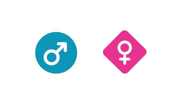 Animated blue male and pink female gender symbols isolated on a white background.