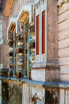 Traditional Timber Architecture Showing Weathered Wood Panels And Decorative Elements