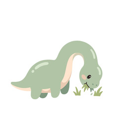 Cute Kawaii Green Baby Brontosaurus Standing Side View in Pastel Dinosaur Style © Felipe