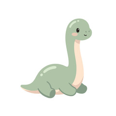 Cute Kawaii Green Baby Brontosaurus Standing Side View in Pastel Dinosaur Style © Felipe