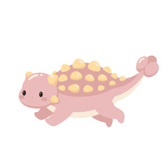 Cute Kawaii Pink Baby Ankylosaurus Standing with Golden Spikes in Pastel © Felipe