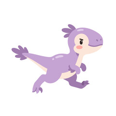 Cute Kawaii Purple Baby Parasaurolophus Running with Raised Tail in Pastel Dinosaur Style © Felipe