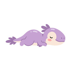 Cute Kawaii Sleeping Purple Baby Parasaurolophus Lying Down in Pastel Dinosaur Style © Felipe