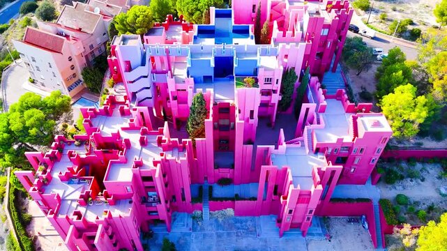 rooftop modern building drone apartment villa house rich luxury pink red architecture facade 3d model