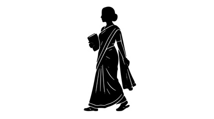 Fototapeta premium Woman carrying book wearing Saree silhouette