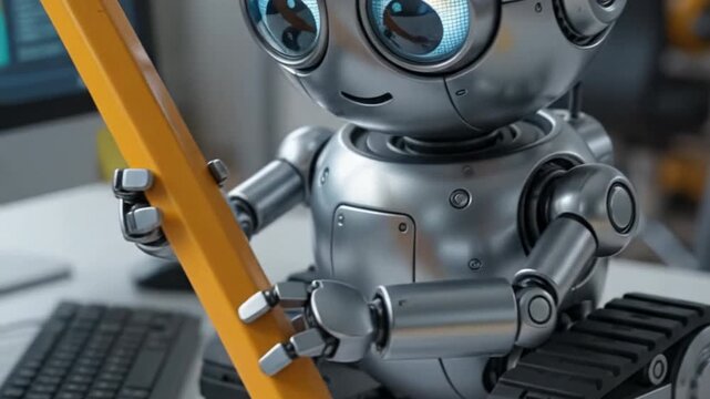 Cute Tiny AI Robots Working in a Modern Corporate Office