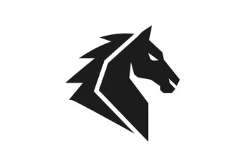 Fototapeta premium Minimalist black horse head logo on white background.