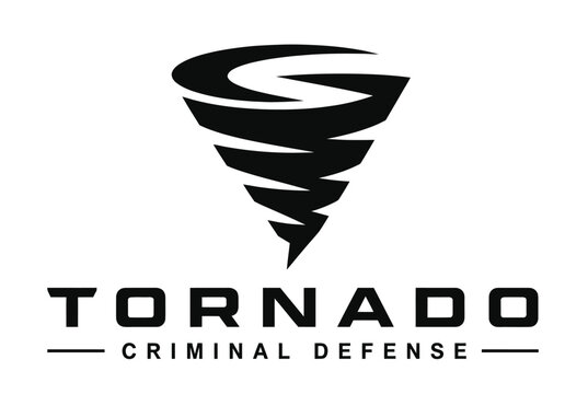 Tornado criminal defense logo with whirlwind funnel icon.