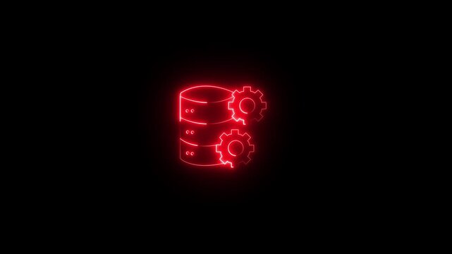 neon database settings line icon animation isolated on a black background. Futuristic server stack with smoothly rotating gears symbolizing database configuration, server management,