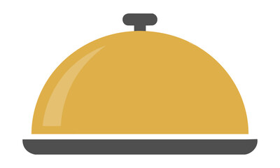 Fototapeta premium Minimalist restaurant food cloche icon with golden lid and charcoal base on white background hospitality service concept
