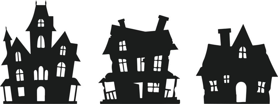 Spooky silhouette 3 different halloween haunted houses for festive decor