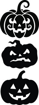 Spooky stack silhouette illustration of 3 different halloween pumpkins for fall decor