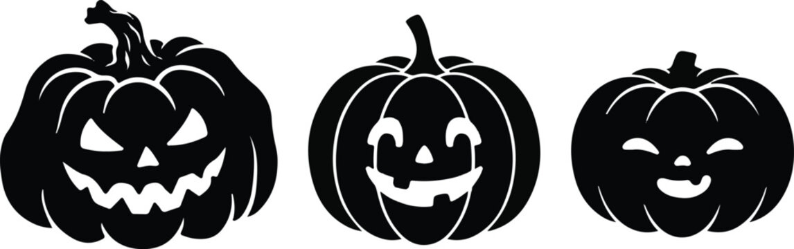 3 different halloween pumpkins scary classic cute jack o' lantern silhouettes