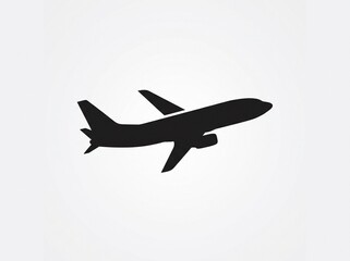 Black airplane silhouette taking off.  Airplane flight travel icon on white background © Shabeer
