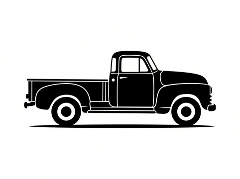 Vintage pickup truck silhouette. Classic retro vehicle illustration.