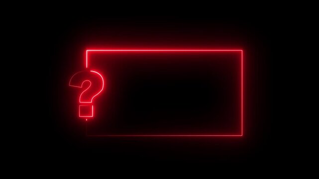Question mark neon sign light on black background. Quiz trivia game competition. blue neon question mark frame for quizzes and FAQs. Game announcement .black background.