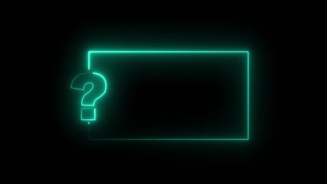 Question mark neon sign light on black background. Quiz trivia game competition. blue neon question mark frame for quizzes and FAQs. Game announcement .black background.