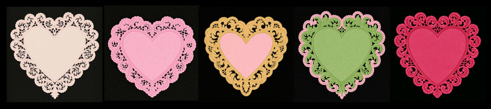  Ornate Heart-Shaped Lace Doily Paper Card - hot girl summer clipart frames in Pink, Ivory, Gold and Green