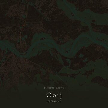 Dark Map of Ooij, Netherlands | Moody Linen Wall Art