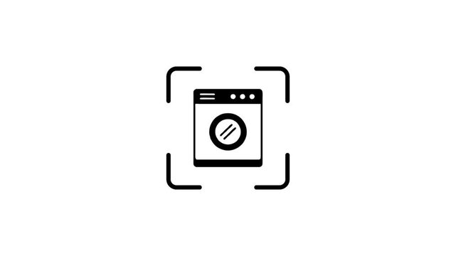 Washing machine scanning animation in seamless loop video, modern technology identifying household appliances.