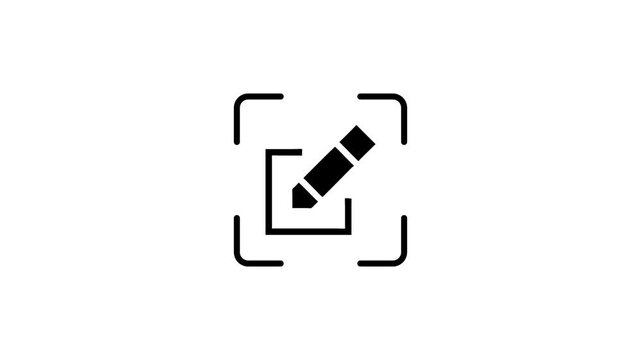 Animated pencil inside scan frame icon with scanning laser motion effect for digital image editing interface graphic.