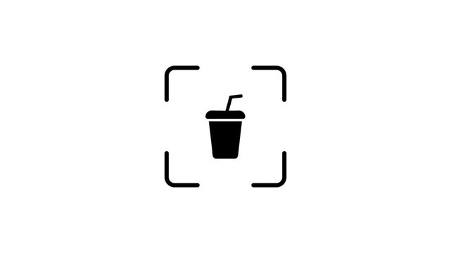 Focus targeting drink cup icon on white background with scanning animation and glowing light.