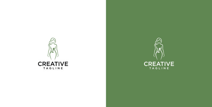 Minimalist Line Art Logo Design Featuring a Pregnant Woman Holding Her Belly for Wellness and Maternity Care Services