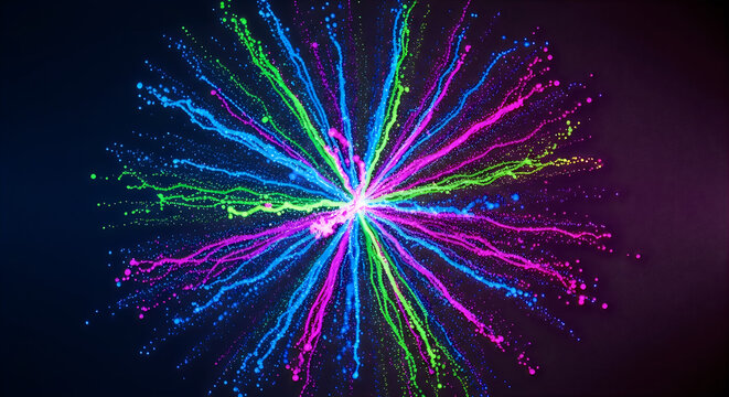 Vibrant neon particle explosion a dynamic abstract burst of color and light for digital art