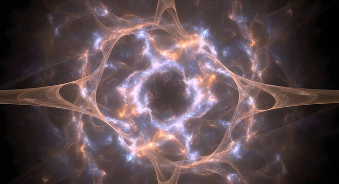 Abstract fractal art intricate swirls of peach lavender and cream colors in a symmetrical design