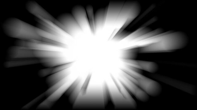 Abstract bright white light rays burst and lens flare animation on a black background.