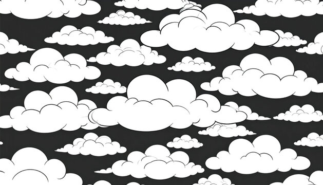 Stylized Clouds Background, Black and White Simple Vector Illustration