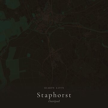 Dark Map of Staphorst, Netherlands | Moody Linen Wall Art