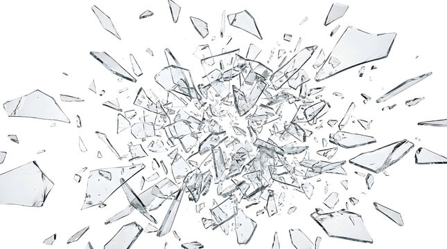 Shattered glass fragments exploding outward for the concept of chaos and destruction.