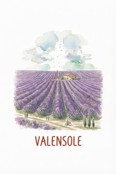 Valensole Lavender Fields Watercolor Illustration, France