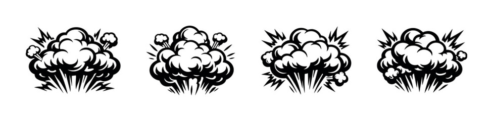 Collection of stylized explosion and smoke cloud graphic elements © UnIcons