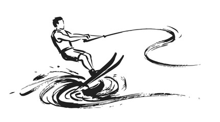 Action sketch of water skier crossing the wake. © changnut