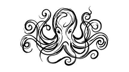 Stylized octopus silhouette with flowing curly tentacles © changnut