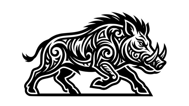 Tribal wild boar silhouette with intricate pattern.