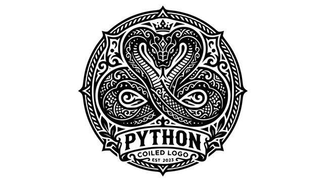 Circular python snake emblem with decorative patterns