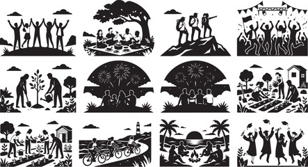 Obraz premium celebration and picnic scene vector set