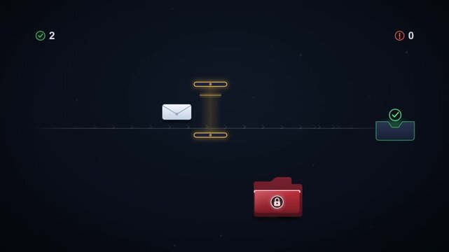 Email security firewall animation filtering messages into secure and blocked folders