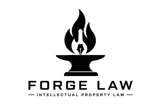 Flaming pen nib forge logo for legal practice.