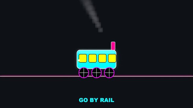 Minimalist animation of a vibrant steam train traveling across the tracks representing sustainable commuting during golden week as a modern transportation graphic icon for travelers
