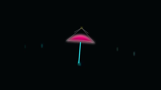 Neon umbrellas illuminate the dark urban environment during golden week while people utilize sustainable commuting methods in this vibrant motion graphic display of city life