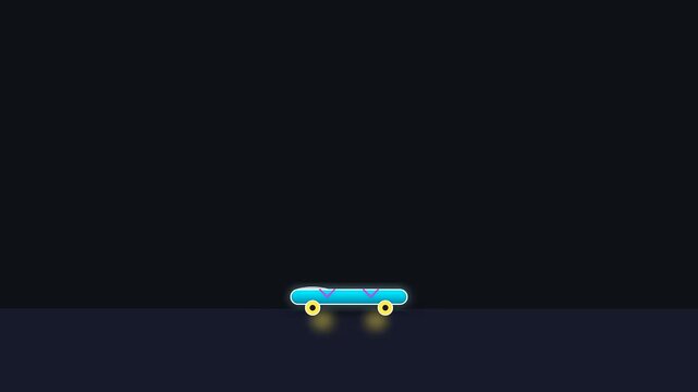Minimalist skateboards glide across a dark void representing sustainable commuting during golden week as these floating transit objects signify modern urban mobility through simple motion design