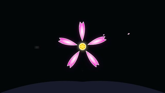 glowing pink cherry blossom petals float across a dark abyss during golden week while digital animation promotes a vision of sustainable commuting for urban travel