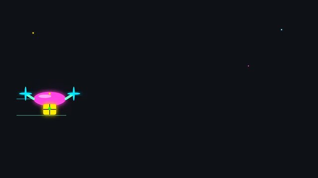 Minimalist drone animation floating over dark space representing sustainable commuting during golden week with vibrant pink geometric shapes and glowing light patterns in seamless motion